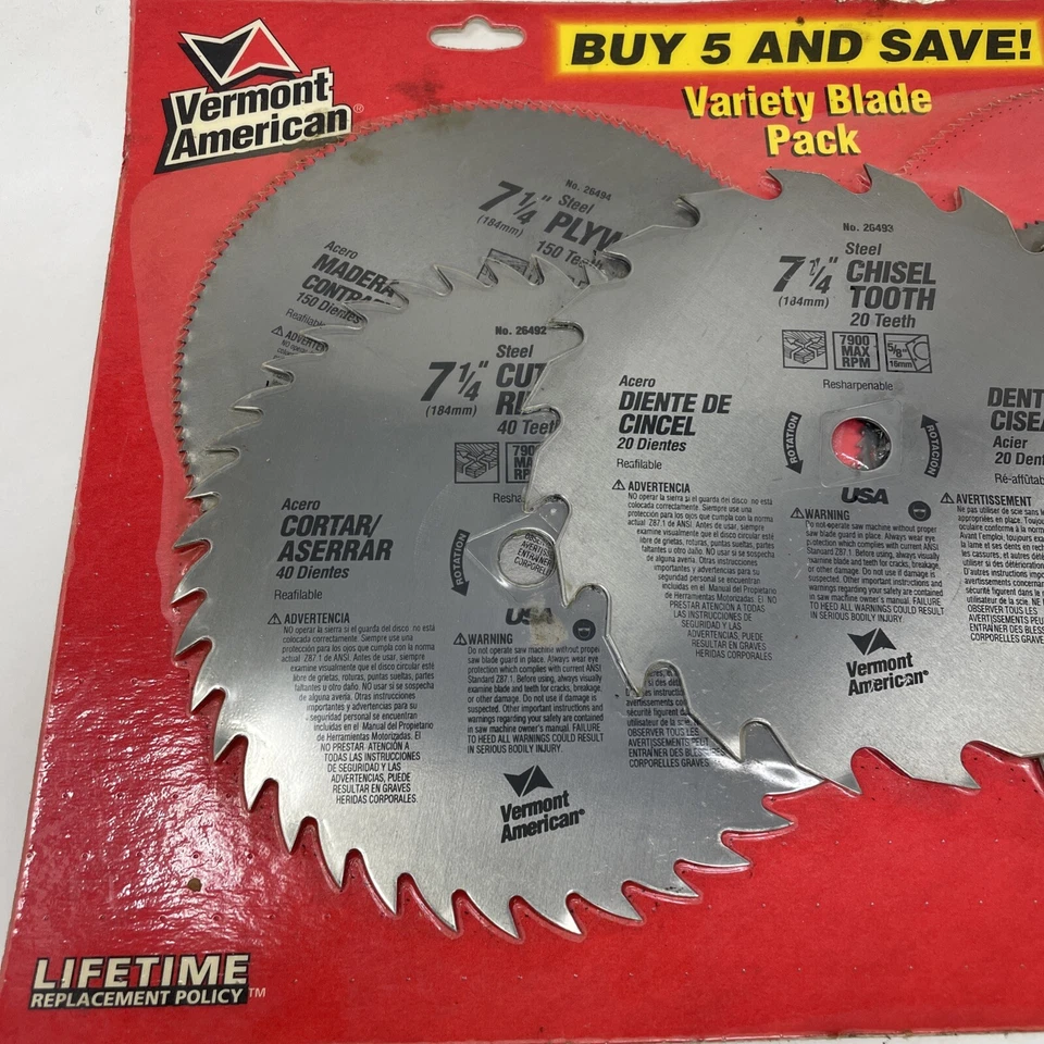 "Paquete variado de hojas de sierra VERMONT AMERICAN 7 1/4"" - Lote de 5 hojas" Foto 2 de 4