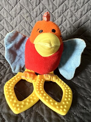 Infantino Sensory Baby Bird Rattle Teether Toy Plush Crinkle Wing Stroller Clip