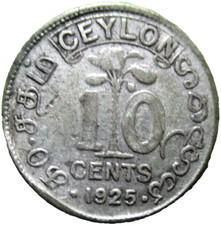 1925 CEYLON 10 CENT COIN  -  0.5500 silver - # 43/8/24