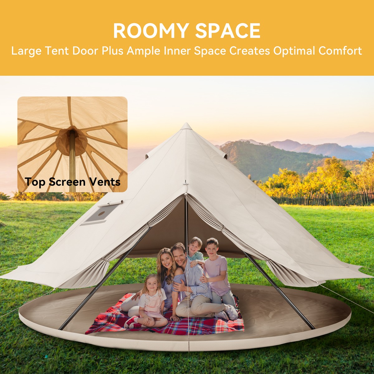 5M/16.4FT Canvas Bell Tent Waterproof Camping and Glamping