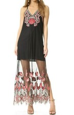 $440 NWT ALICE+OLIVIA Sz2 SALLY MESH EMBROIDERED MAXI DRESS BLACK /POPPY MULTI