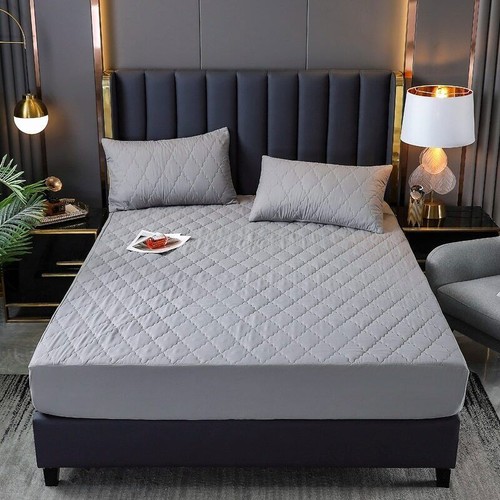 Quilted Waterproof Mattress Cover With Elastic Fitted Sheet Solid Color BedCover - Picture 29 of 34