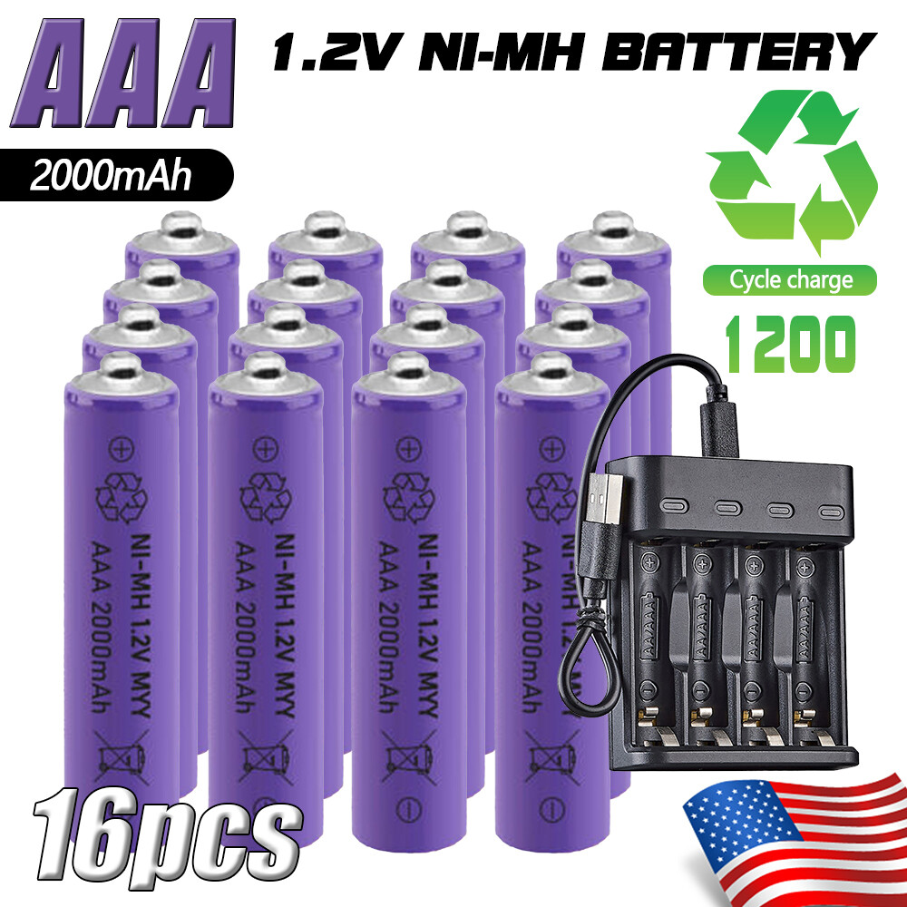 16PCS 1.2V AAA Rechargeable Batteries with 4-Slot Smart Charger-image