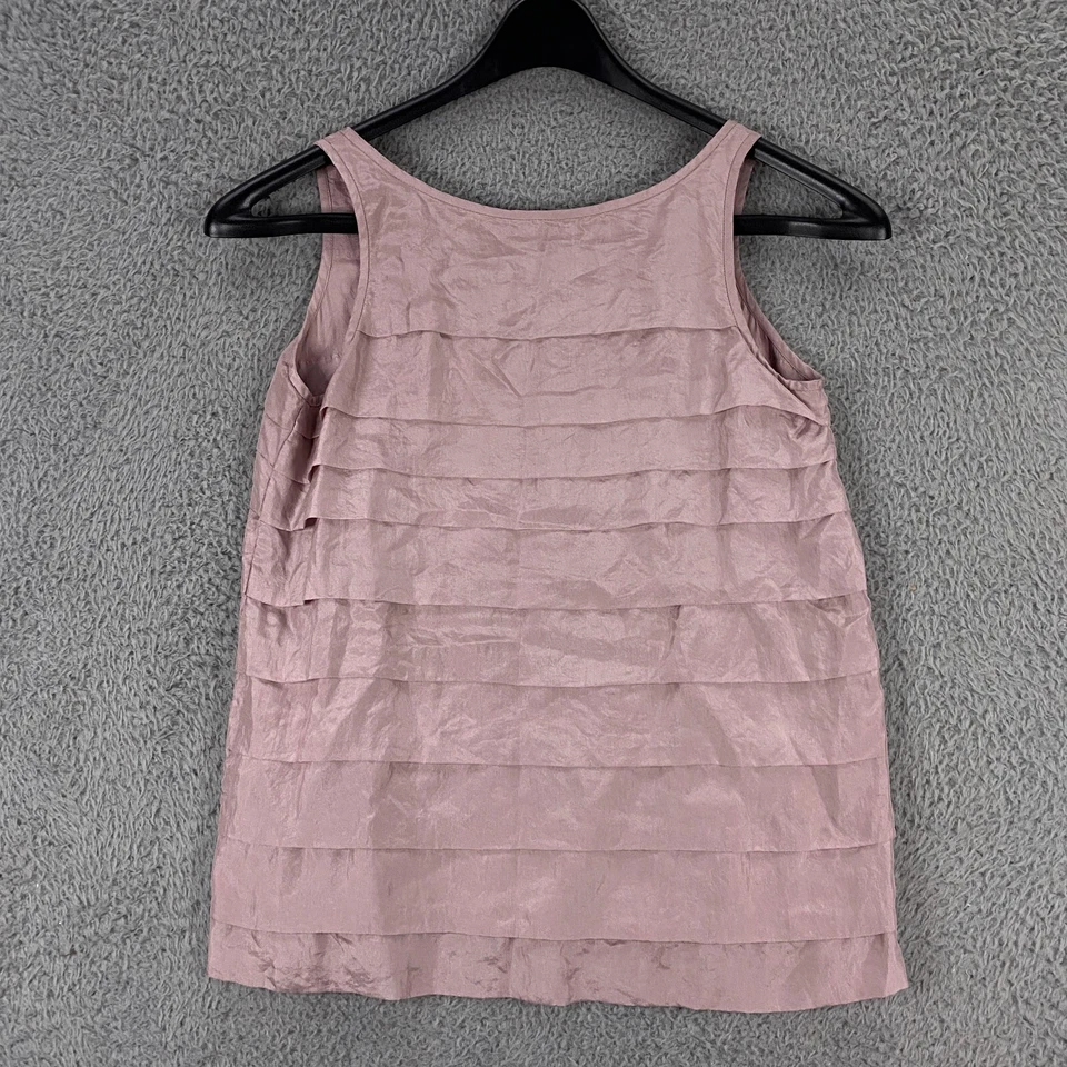 Eileen Fisher Top Womens PP Silk Layered Tiered Ruffle Chic Blouse Tank Pink - Image 4 of 4