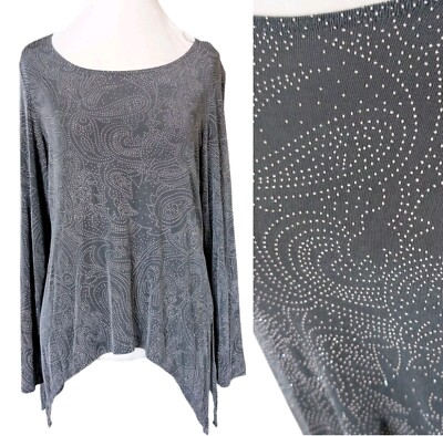 Citiknits Pixie Top Gray Sparkle Fits Size Small to Medium Paisley Asymmetrical