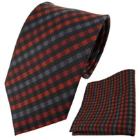 Tigertie Designer Krawatte + Einstecktuch Orange Anthrazit Schwarz Gestreift