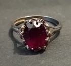 Vintage 925 Hallmarked Silver Unknown Red Stone Ladies Ring - Size N ?