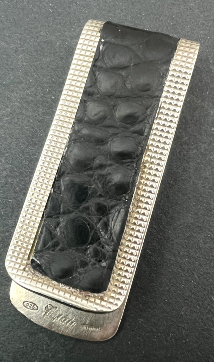 Vintage Robert Talbott Estate Crocodile & Sterling Silver Money Clip Rare image 5