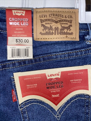 NWT Levi Girls Cropped Wide Leg Pants Relaxed Fit Size 10 Regular Blue Jeans - Picture 3 of 7