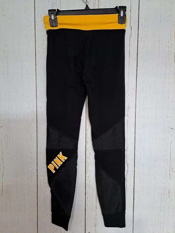 victoria-secret-vs love pink yellow mesh gym leggings