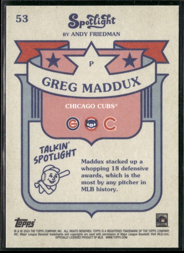Greg Maddux 2024 Topps Spotlight by Andy Friedman #53 Chicago Cubs - Picture 2 of 2