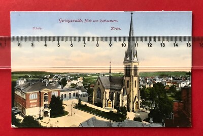AK GERINGSWALDE um 1910 Blick vom Rathausturm auf Kirche und Schule  ( 84537