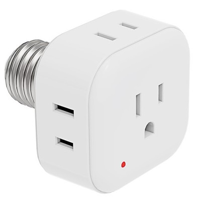 Light Socket Outlet Adapter, E26 Bulb to 3 Prong & 2 Prong Plug Converter
