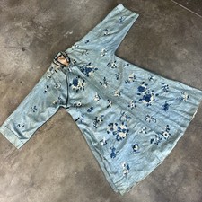 Antique Chinese Robe Qing Dynasty Blue Silk Butterfly Bats Embroidery Vintage