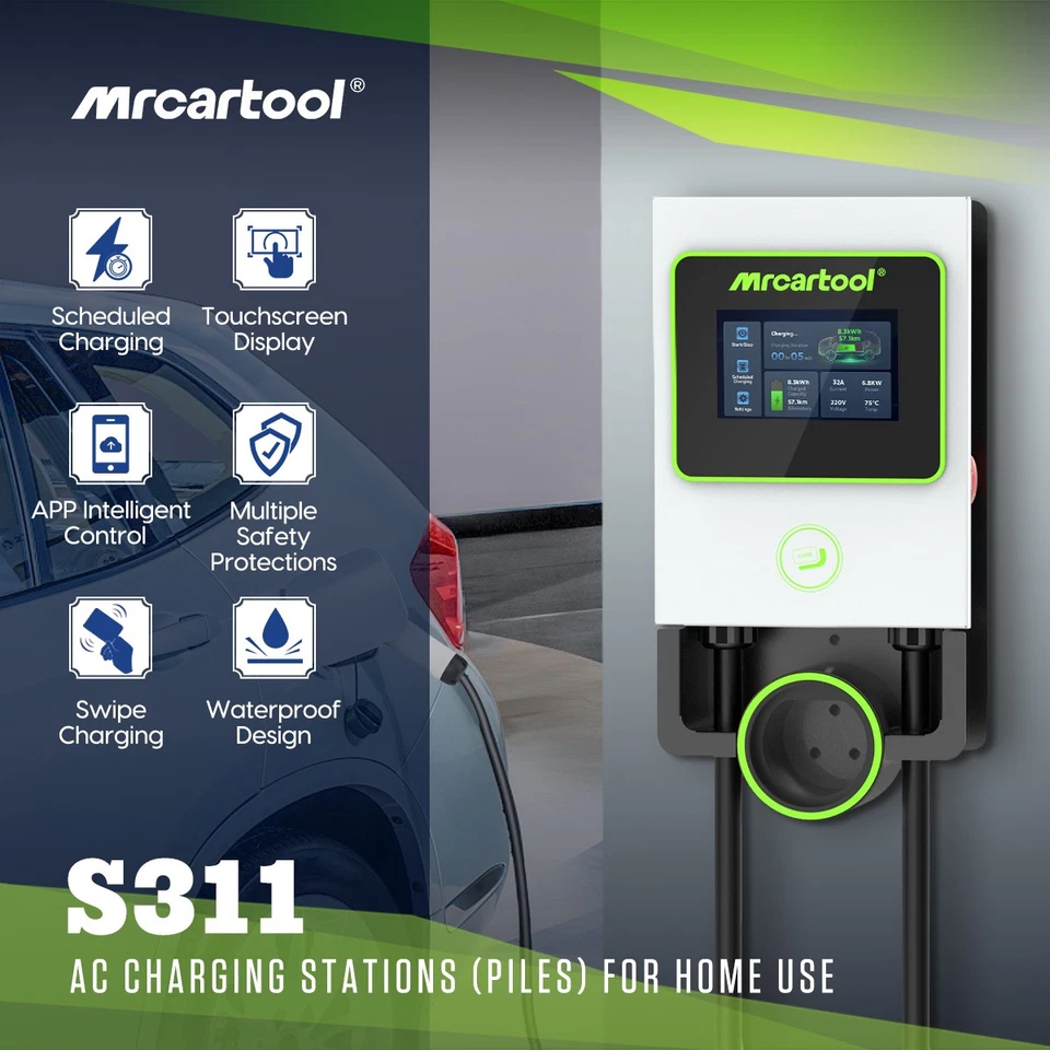 EV Charger Tipo 2 Wallbox 7KW 32A Caricabatterie EV Cavo 8M Schermo Tattile IP65 - Immagine 2 di 4