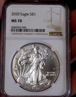 AMERICAN SILVER EAGLE 2020 NGC MS 70 BLAZING WHITE 1 TROY OZ