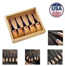 Wood Carving Tools Set 5 Palm Whittling Knives Ashwood Handles Wooden Box
