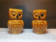 Vintage Ceramic Owls - Pair Of Owl Jars / Pots - Trinkets, Preserve etc
