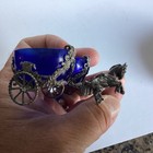 Vintage 800 Sterling Horse Drawn Carriage Double Salt Cellar Cobalt Blue Glass — photo 5