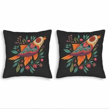 Vibrant Decorative Throw Pillow Covers 18x18in Set of 2 - Colorful Bird & Floral