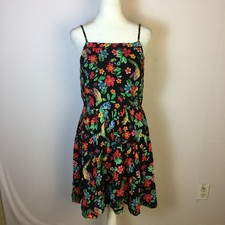 Old Navy Cami Dress Size M Womans Black Red Floral Print Smocked High Neck Rayon