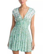 340$ Poupette St.Barth Ciao Sleeveless Mini Dress Cinched Waist Size M Green