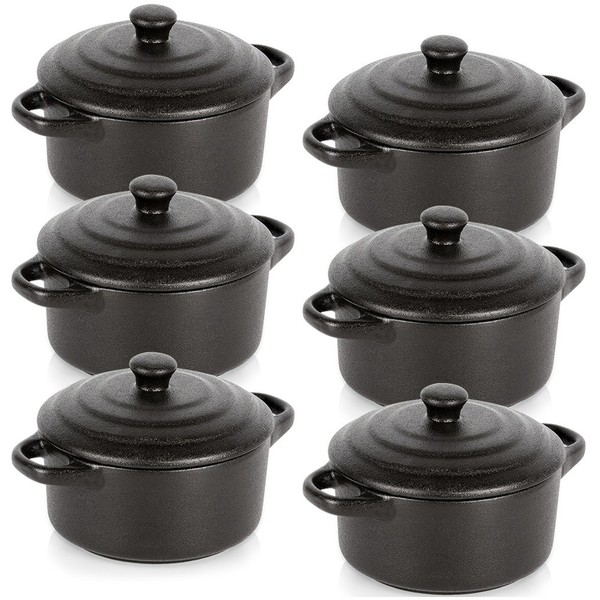 Mini Cocotte AuflaufföRmchen Soufflé FöRmchen Ramekin 6Er Set Deckel 450Ml-image
