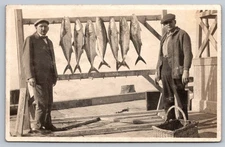 Vintage 1910s VELOX Men Fishing RPPC Real Photo Postcard