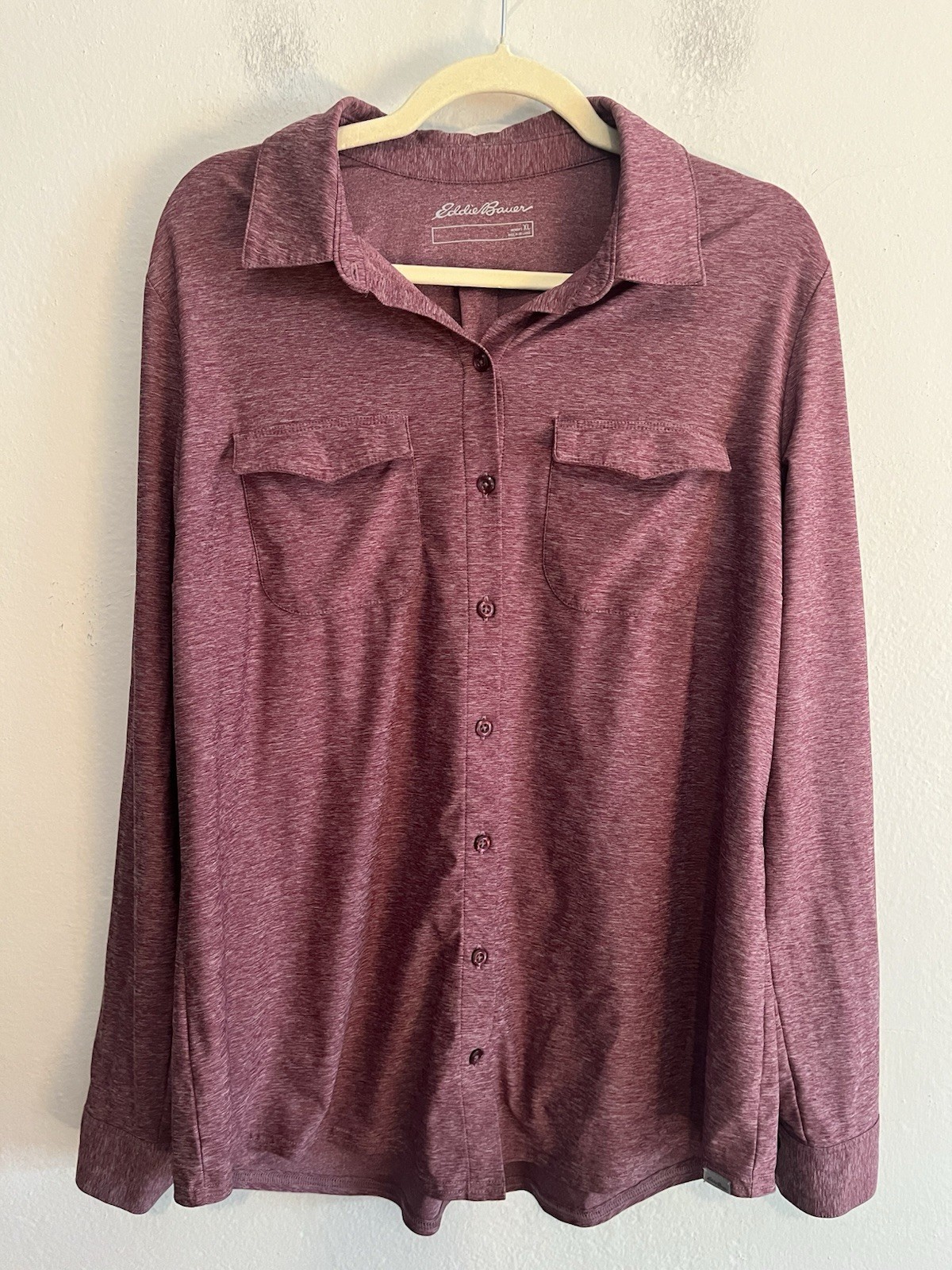 Eddie Bauer Womens Heather Dark Red/maroon Long Sleeve Button Up Top XL
