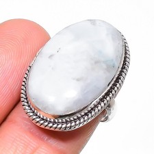 Rainbow Moonstone Oval Shape Gemstone Adjustable Ring Handmade Jewelry FR 1613