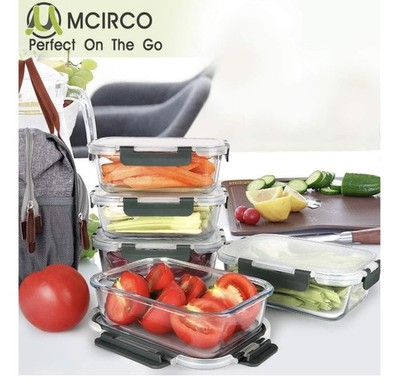 Glass Meal Prep Containers (3-compartment) 5-pack Dishwasher Freezer & Oven Safe