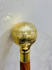 Nautical Brass Globe Handle Walking Stick Vintage Wooden Cane Designer Gift