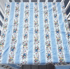 Lovely Blue Striped and Floral Cotton Tablecloth 81" x 60"