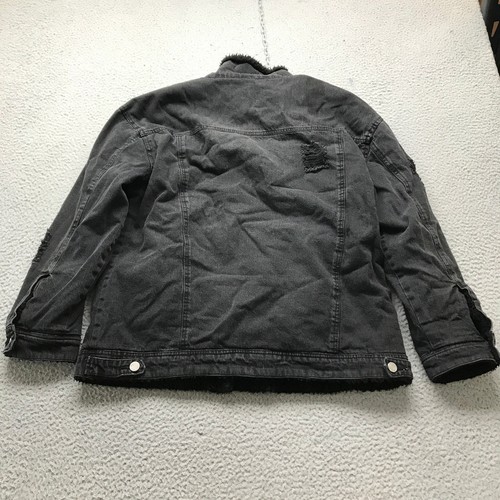 Missguided Sherpa Lined Denim Jacket Boys Youth Medium M Long Sleeve Black - Picture 4 of 11