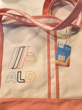 Aldi Gear Pink Bolso Canvas Reusable Shopping Tote Bag Front Pocket 20" X 15"