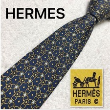 HERMES Tie metal mesh pattern all over pattern 100 silk made in France navy busi