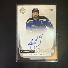 2024-25 SP Authentic UD Curated Signatures SPC-JF JUSTIN FAULK Blues Auto 77/299