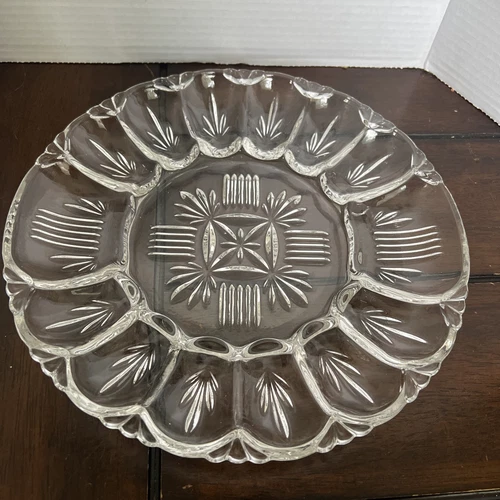 FEDERAL GLASS Georgetown Deviled Egg  Round Server Clear-VTG