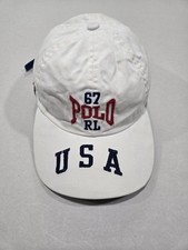 Vintage Polo Ralph Lauren 67 USA Spellout Hat Cap Made in USA Strapback White