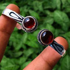 Red Garnet Gemstone Open Cuff Bangle 925 Sterling Silver Plated Handmade Jewelry