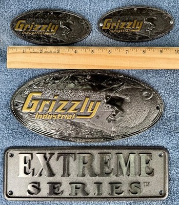 Grizzly Industrial Metal Oval Bear Emblem Name Equipment Used Badges Great Condi