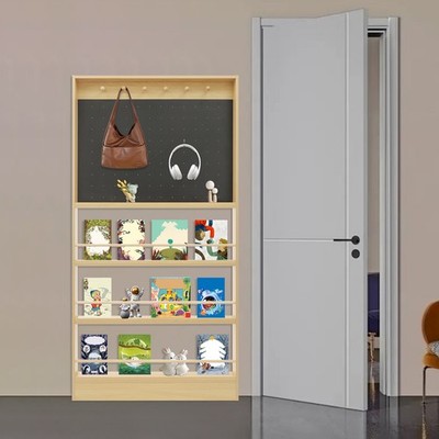 3 Tiers Behind Door Bookshelf Toddler Bookshelf with Pegboard Storage Cabinet