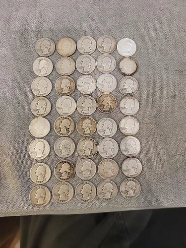 Bulk Silver Quarters Full Roll (40) 1932 Thru 1964. Mixed Dates And Condition