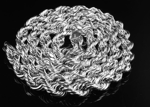Men's\Ladies Solid Rope Chain 7.5MM Real 10K White Gold 20"-30" - Afbeelding 5 van 7