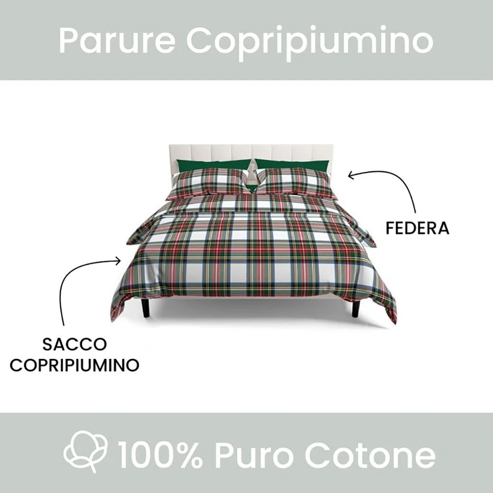 Parure Copripiumino 100% Cotone - Sacco Copripiumino e Federe Tartan Scozzese - Immagine 2 di 4