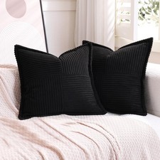 Puncuntex Corduroy Throw Pillow Covers Set of 2 Boho Decorative Black 18 18