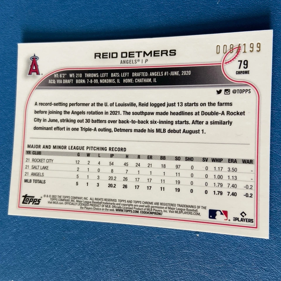 2022 Topps Chrome - Reid Detmers #79 Aqua Refractor /199 (RC) - Image 2 of 2