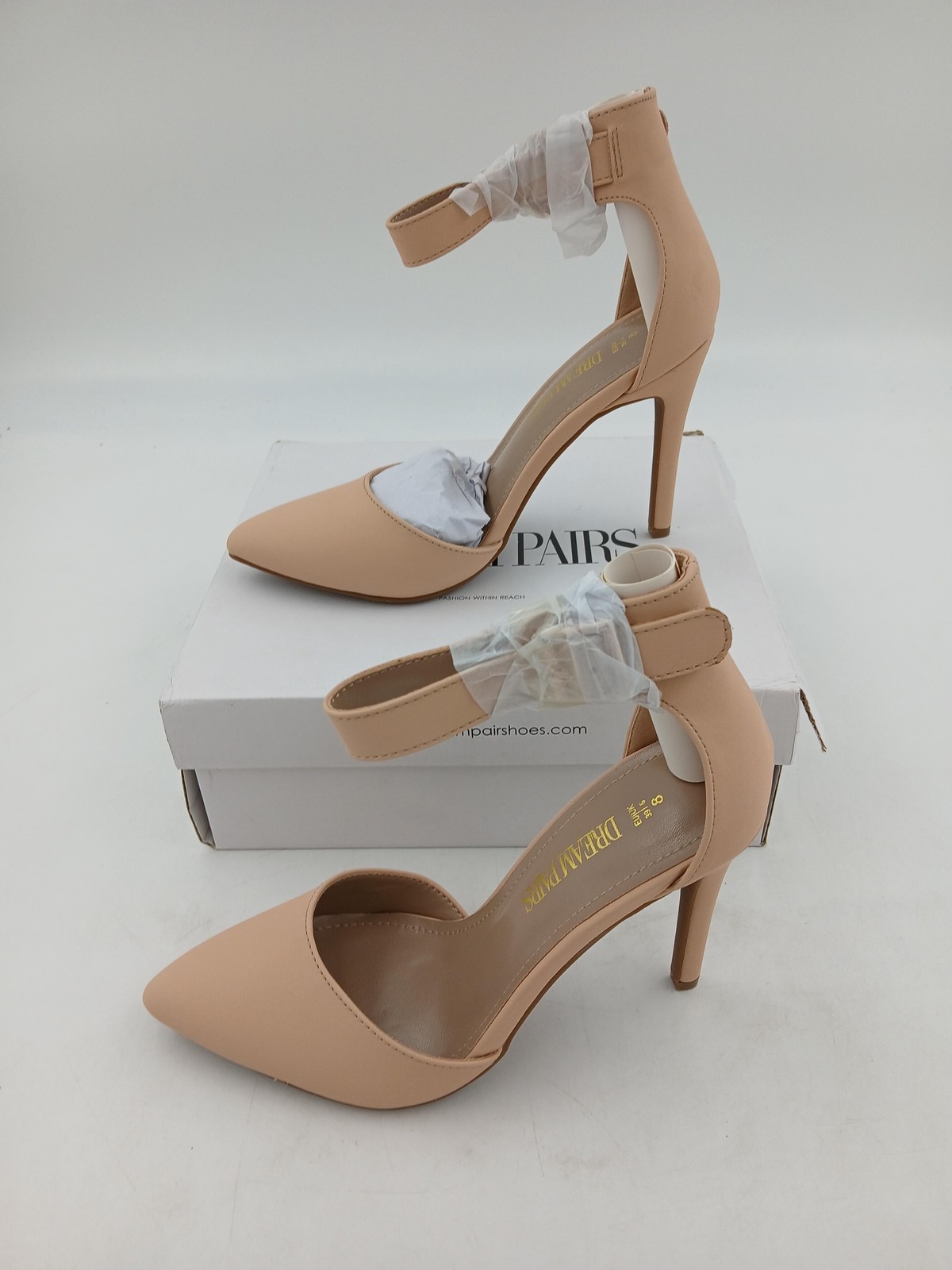 Dream Pairs Shoes Womens Size 8 Nude Pointed Toe Ankle Strap Heels Nubuck Dressy