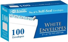 BAZIC #6 3/4 Peel and Seal White Envelope,572-24P (100-Pack) 1-Pack, 