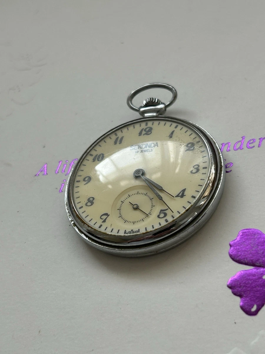 Reloj Bolsillo Mecánico Sekonda, Cara Abierta Plateada, Esfera Beige Árabe 18J/Funcionando